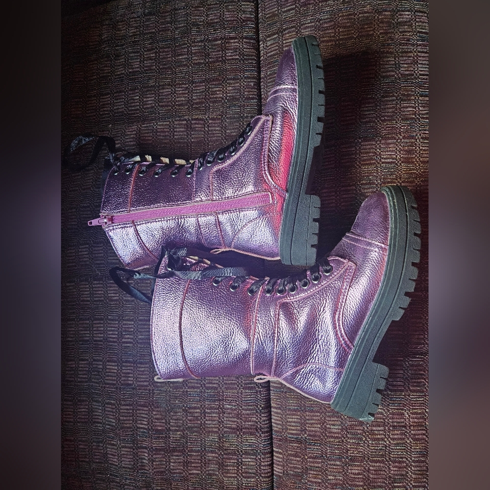 Shimmering Purple Kids Combat Boots